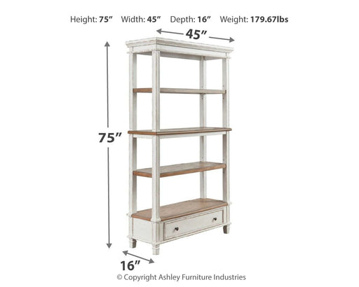 Realyn - Brown / White - Bookcase - Premium Standard Bookcases from Signature Design by Ashley® - Just $518! Shop now at Furniture Wholesale Plus  We are the best furniture store in Nashville, Hendersonville, Goodlettsville, Madison, Antioch, Mount Juliet, Lebanon, Gallatin, Springfield, Murfreesboro, Franklin, Brentwood