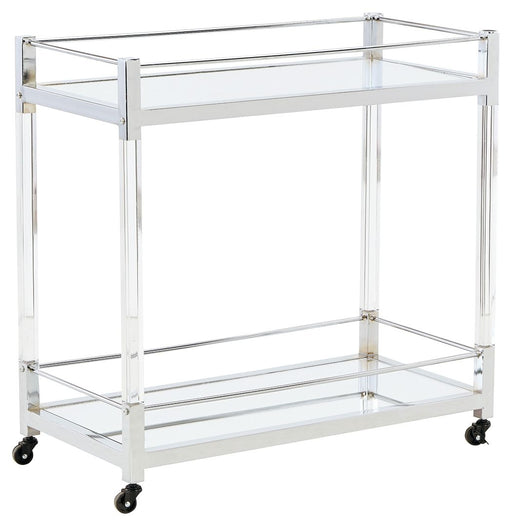 Chaseton - Clear / Silver Finish - Bar Cart - Premium Bar Carts from Signature Design by Ashley® - Just $338! Shop now at Furniture Wholesale Plus  We are the best furniture store in Nashville, Hendersonville, Goodlettsville, Madison, Antioch, Mount Juliet, Lebanon, Gallatin, Springfield, Murfreesboro, Franklin, Brentwood