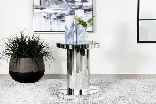 Dorielle - Round Mirrored Acrylic Crystal Side Table - Silver – Side Tables by CoasterElevations at Furniture Wholesale Plus , Nashville furniture store