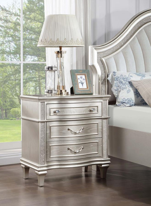 Evangeline - 3-Drawer Nightstand - Silver Oak – Nightstands w/ Charging Stations by CoasterElevations at Furniture Wholesale Plus , Nashville furniture store