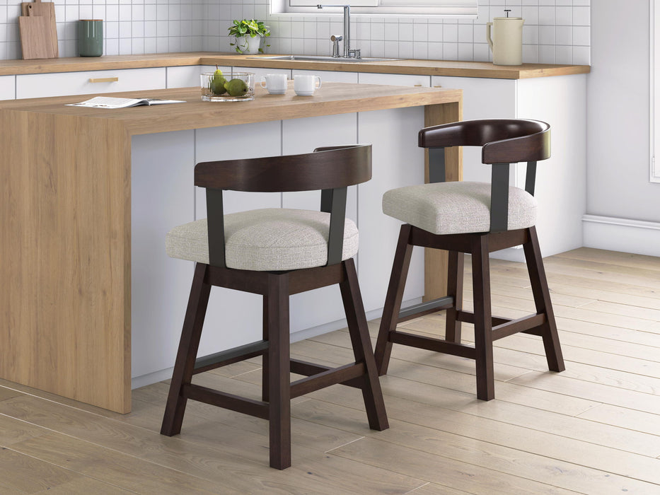 Haddigan - Upholstered Swivel Barstool (Set of 2) - Dark Brown – Stool Sets by Signature Design by Ashley® at Furniture Wholesale Plus , Nashville furniture store