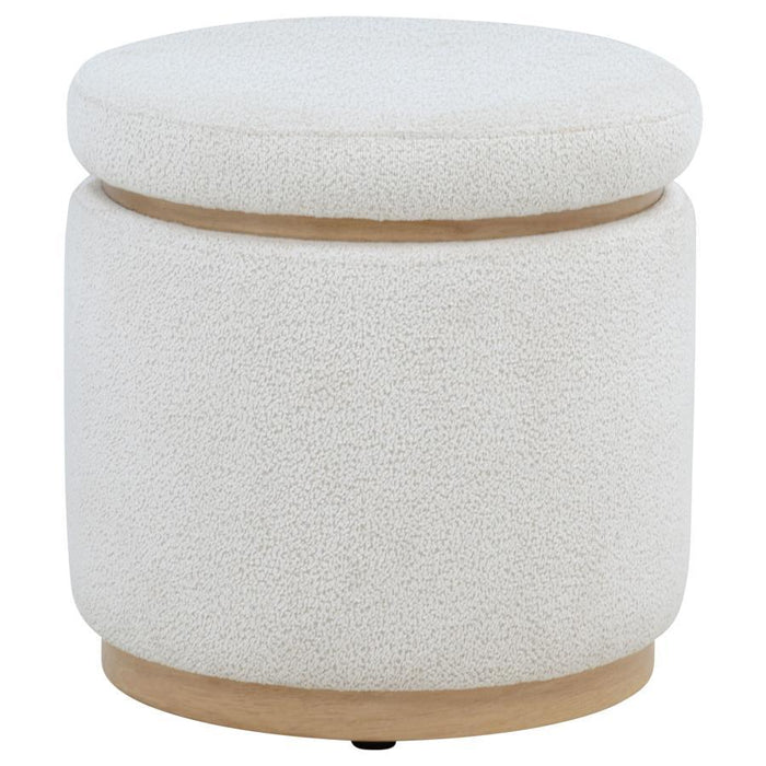 Remuda - Boucle Upholstered Round Storage Ottoman - Ivory – Storage Ottomans by Coaster Fine Furniture at Furniture Wholesale Plus , Nashville furniture store