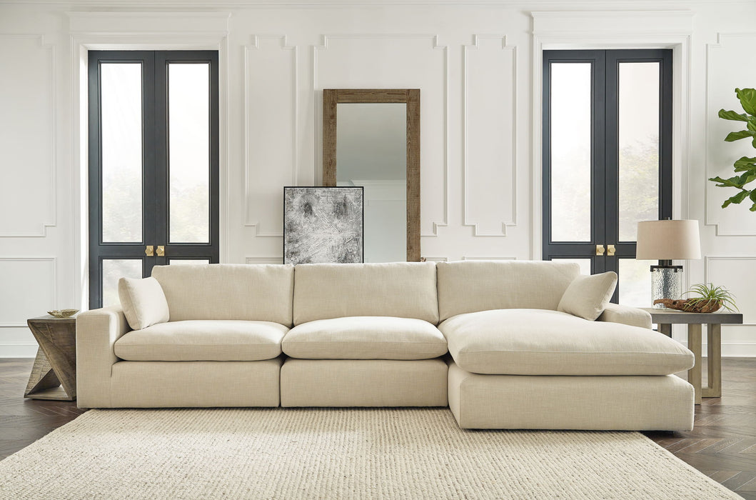 Elyza - 4 Pc. - Right Arm Facing Corner Chaise 3 Pc Sectional, Ottoman - Linen – 4 Piece Living Room Sets by Benchcraft® at Furniture Wholesale Plus , Nashville furniture store