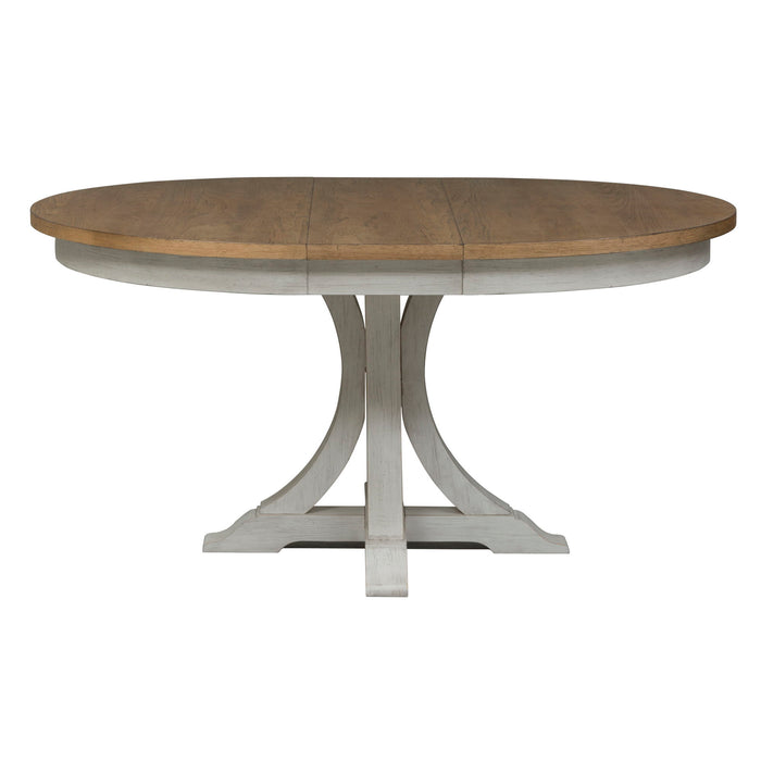 Farmhouse Reimagined - Pedestal Table - Antique White / Chestnut Tops – Dining Tables by Liberty Furniture at Furniture Wholesale Plus , Nashville furniture store