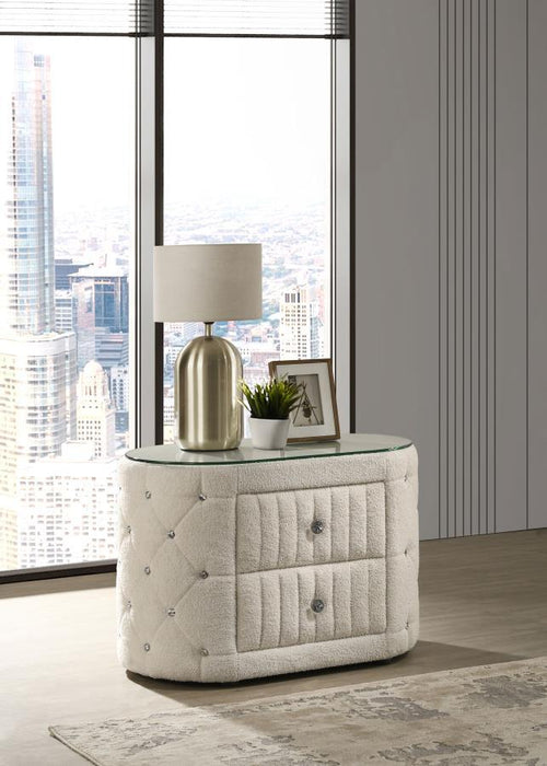 Sonya - 2-Drawer Upholstered Nightstand Bedside Table - Ivory – Accent Nightstands by Coaster Fine Furniture at Furniture Wholesale Plus , Nashville furniture store