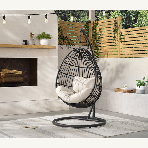 Playa - Swing Egg Chair With Base And Pillar - Dark Gray / Beige – Patio Swings by Elements International at Furniture Wholesale Plus , Nashville furniture store