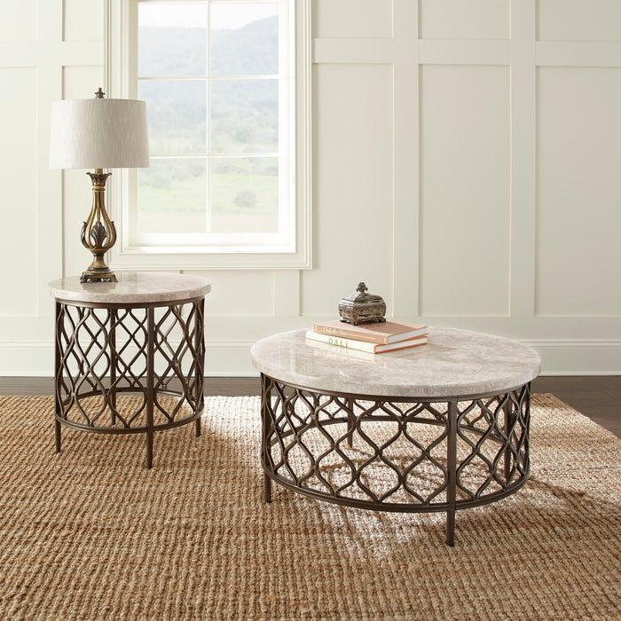 Roland - 2 Piece Stone Top Round Occasional Set - White / Black – Table Sets by Steve Silver Furniture at Furniture Wholesale Plus , Nashville furniture store