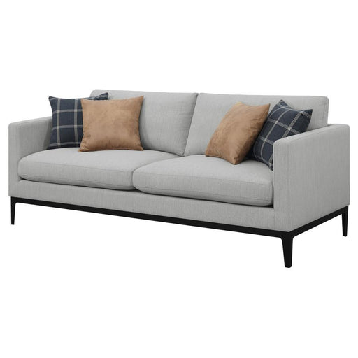 Apperson - Upholstered Track Arm Sofa - Light Gray – Stationary Sofas by CoasterElevations at Furniture Wholesale Plus , Nashville furniture store