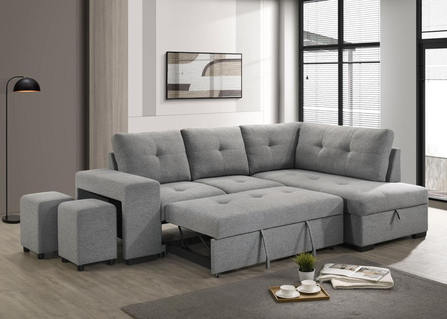 Roanne - Fabric Upholstered Sleeper Sectional Sofa - Gray – Sleeper Sectionals by Coaster Fine Furniture at Furniture Wholesale Plus , Nashville furniture store