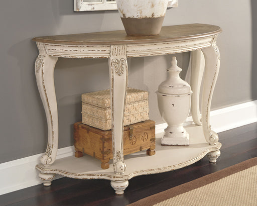 Realyn - White / Brown - Sofa Table - Premium Sofa Tables from Signature Design by Ashley® - Just $338! Shop now at Furniture Wholesale Plus  We are the best furniture store in Nashville, Hendersonville, Goodlettsville, Madison, Antioch, Mount Juliet, Lebanon, Gallatin, Springfield, Murfreesboro, Franklin, Brentwood