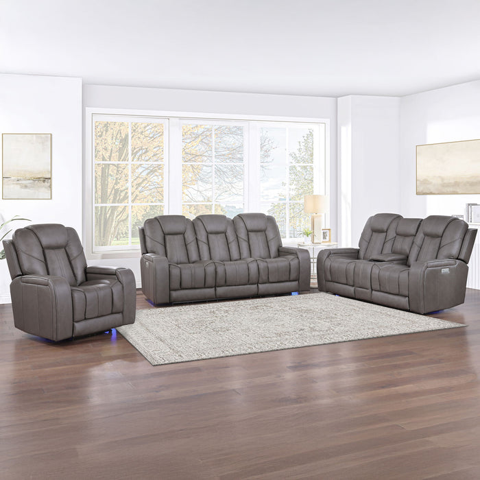 Daniel - 3 Piece Triple-Power Leather Reclining Set - Gray – 3 Piece Living Room Sets by Steve Silver Furniture at Furniture Wholesale Plus , Nashville furniture store