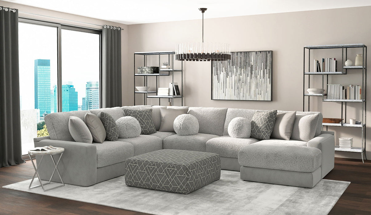 Canyon - 4 Piece Sectional With Cuddler Seat Cushions, Included Accent Pillows And Cocktail Ottoman (Right Side Facing Chaise) - Platinum – 2 Piece Living Room Sets by Jackson at Furniture Wholesale Plus , Nashville furniture store
