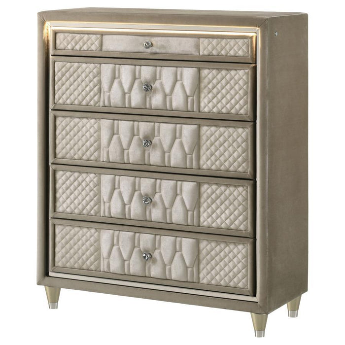 Lorient - 5-Drawer LED Chest Of Drawers - Ivory And Camel – Accent Chests by Coaster Fine Furniture at Furniture Wholesale Plus , Nashville furniture store