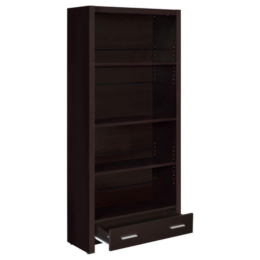 Skylar - 5-Shelf Bookcase With Drawer - Cappuccino - Premium Standard Bookcases from CoasterEveryday - Just $259! Shop now at Furniture Wholesale Plus  We are the best furniture store in Nashville, Hendersonville, Goodlettsville, Madison, Antioch, Mount Juliet, Lebanon, Gallatin, Springfield, Murfreesboro, Franklin, Brentwood