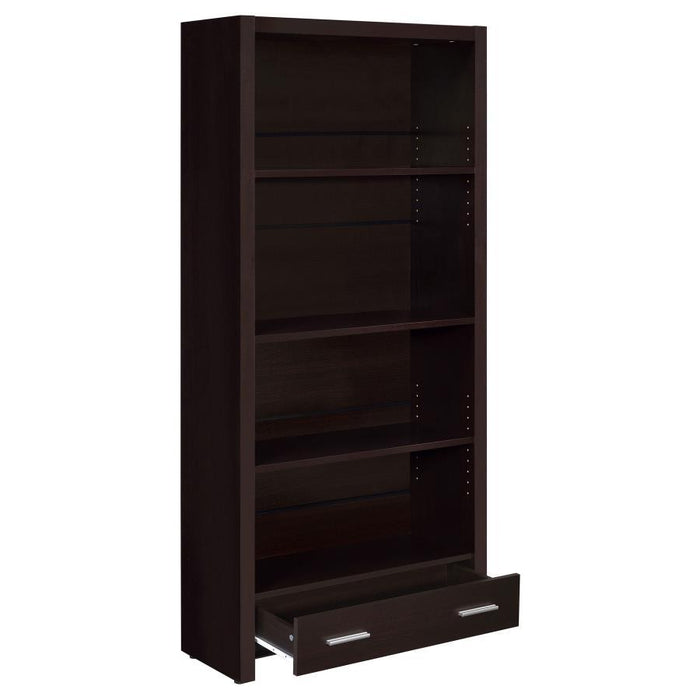 Skylar - 5-Shelf Bookcase With Drawer - Cappuccino - Premium Standard Bookcases from CoasterEveryday - Just $259! Shop now at Furniture Wholesale Plus  We are the best furniture store in Nashville, Hendersonville, Goodlettsville, Madison, Antioch, Mount Juliet, Lebanon, Gallatin, Springfield, Murfreesboro, Franklin, Brentwood
