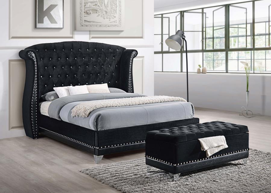 Barzini - Velvet Upholstered Tufted Storage Bench - Black – Storage Benches by CoasterElevations at Furniture Wholesale Plus , Nashville furniture store