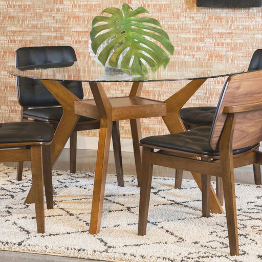 Paxton - Round Glass Top Wood Dining Table - Nutmeg – Dining Tables by Coaster Fine Furniture at Furniture Wholesale Plus , Nashville furniture store