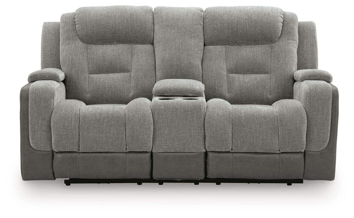 Mixed Motion - Power Reclining Loveseat With Console / Adjustable Headrest – Reclining Loveseats by Signature Design by Ashley® at Furniture Wholesale Plus , Nashville furniture store