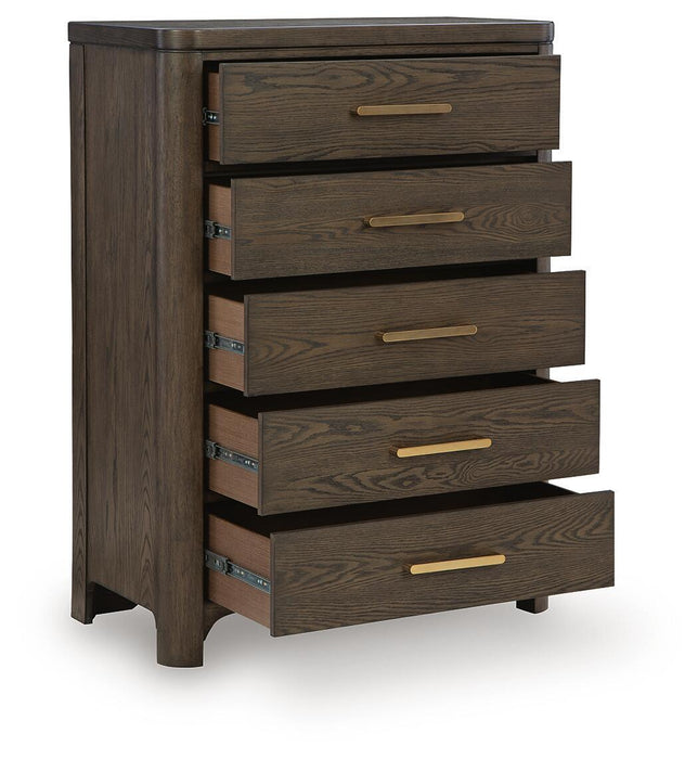 Radkin - Five Drawer Chest - Burnished Brown – Accent Chests by Signature Design by Ashley® at Furniture Wholesale Plus , Nashville furniture store