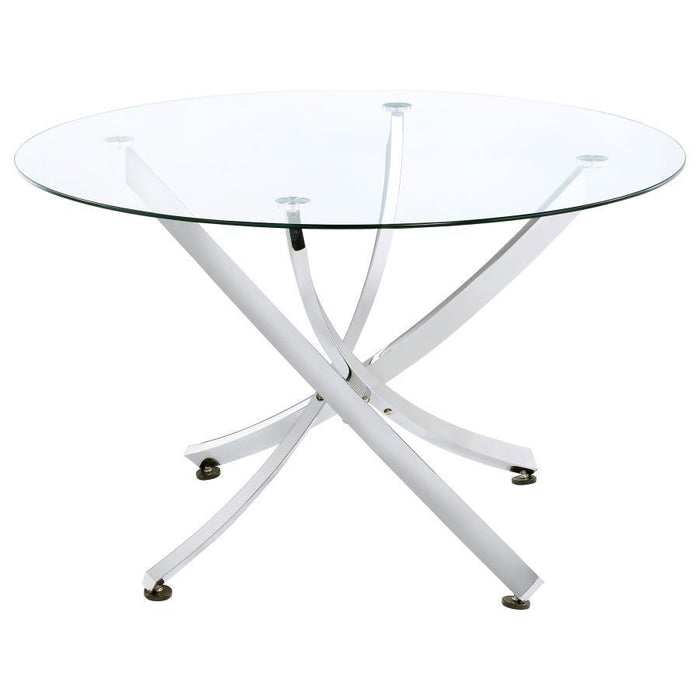 Beckham - 5 Piece Round Glass Top Dining Set - Chrome And White - Premium 5 Piece Dining Room Sets from CoasterEveryday - Just $989! Shop now at Furniture Wholesale Plus  We are the best furniture store in Nashville, Hendersonville, Goodlettsville, Madison, Antioch, Mount Juliet, Lebanon, Gallatin, Springfield, Murfreesboro, Franklin, Brentwood