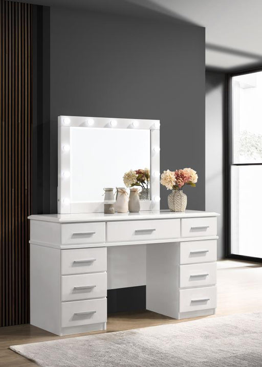 Felicity - 9-Drawer Vanity Table With Lighted Mirror - Glossy White - Premium Vanity Sets from CoasterElevations - Just $1069! Shop now at Furniture Wholesale Plus  We are the best furniture store in Nashville, Hendersonville, Goodlettsville, Madison, Antioch, Mount Juliet, Lebanon, Gallatin, Springfield, Murfreesboro, Franklin, Brentwood