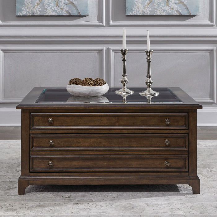 Arden Road - Square Collector Cocktail Table - Satin Cherry – Cocktail Tables by Liberty Furniture at Furniture Wholesale Plus , Nashville furniture store