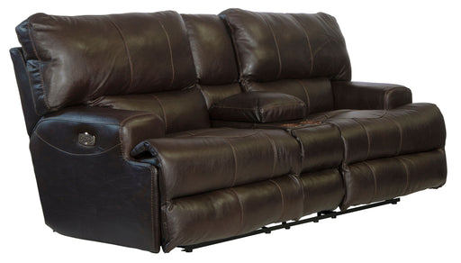 Wembley - Italian Leather Match Power Lay Flat Reclining Console Loveseat With Power Adjustable Headrest & Lumbar - Chocolate – Reclining Loveseats by Catnapper at Furniture Wholesale Plus , Nashville furniture store