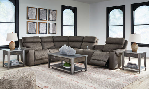 Hoopster - Zero Wall Power Recliner with Console 6 Pc Sectional - Gunmetal – Reclining Sectionals by Signature Design by Ashley® at Furniture Wholesale Plus , Nashville furniture store