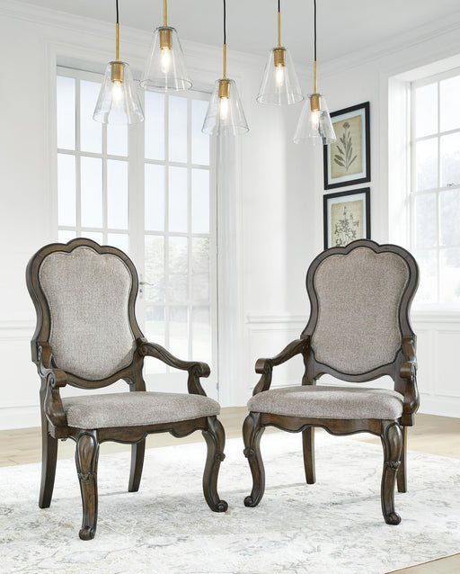 Maylee - Dining Upholstered Arm Chair (Set of 2) - Dark Brown – Chair Sets by Signature Design by Ashley® at Furniture Wholesale Plus , Nashville furniture store
