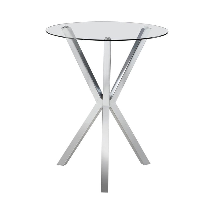 Denali Round Glass Top Bar Table Chrome - Premium Counter Height Table from Coaster Z2 Standard - Just $270! Shop now at Furniture Wholesale Plus  We are the best furniture store in Nashville, Hendersonville, Goodlettsville, Madison, Antioch, Mount Juliet, Lebanon, Gallatin, Springfield, Murfreesboro, Franklin, Brentwood