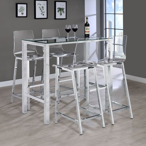 Tolbert 5-piece Bar Set with Acrylic Chairs Clear and Chrome - Premium Dining Room Set from Coaster Z2 Standard - Just $1166! Shop now at Furniture Wholesale Plus  We are the best furniture store in Nashville, Hendersonville, Goodlettsville, Madison, Antioch, Mount Juliet, Lebanon, Gallatin, Springfield, Murfreesboro, Franklin, Brentwood