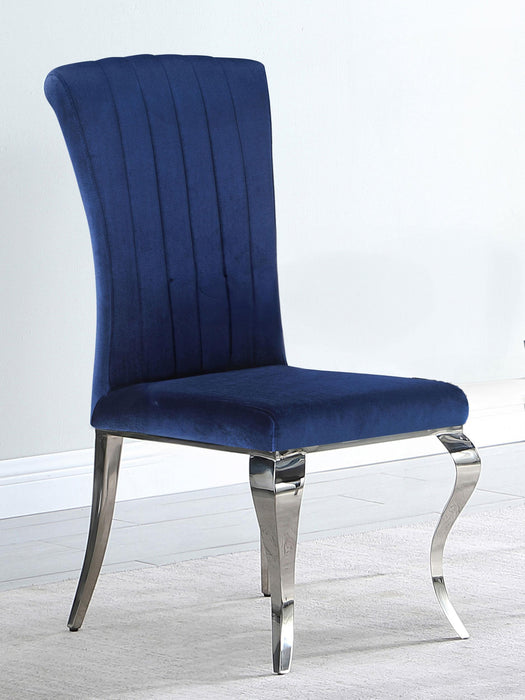 Betty Upholstered Side Chairs Ink Blue and Chrome (Set of 4) - Premium Dining Chair from Coaster Z2 Standard - Just $250! Shop now at Furniture Wholesale Plus  We are the best furniture store in Nashville, Hendersonville, Goodlettsville, Madison, Antioch, Mount Juliet, Lebanon, Gallatin, Springfield, Murfreesboro, Franklin, Brentwood