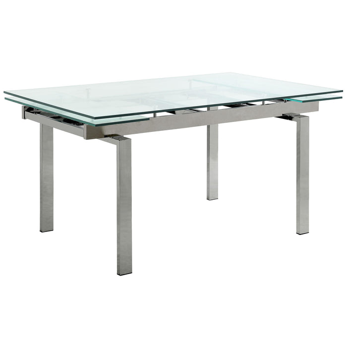 Wexford Glass Top Dining Table with Extension Leaves Chrome - Premium Dining Table from Coaster Z2 Standard - Just $986! Shop now at Furniture Wholesale Plus  We are the best furniture store in Nashville, Hendersonville, Goodlettsville, Madison, Antioch, Mount Juliet, Lebanon, Gallatin, Springfield, Murfreesboro, Franklin, Brentwood