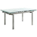 Wexford Glass Top Dining Table with Extension Leaves Chrome - Premium Dining Table from Coaster Z2 Standard - Just $986! Shop now at Furniture Wholesale Plus  We are the best furniture store in Nashville, Hendersonville, Goodlettsville, Madison, Antioch, Mount Juliet, Lebanon, Gallatin, Springfield, Murfreesboro, Franklin, Brentwood