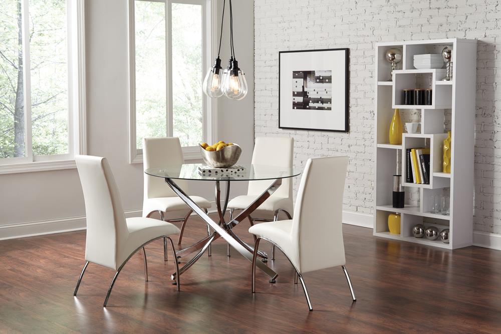 Beckham 5-piece Round Dining Set Chrome and White - Premium Dining Room Set from Coaster Z2 Standard - Just $818! Shop now at Furniture Wholesale Plus  We are the best furniture store in Nashville, Hendersonville, Goodlettsville, Madison, Antioch, Mount Juliet, Lebanon, Gallatin, Springfield, Murfreesboro, Franklin, Brentwood