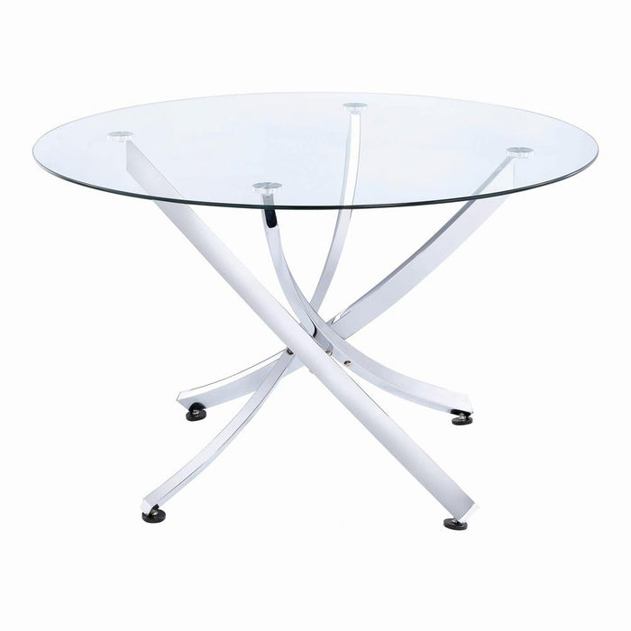 Beckham Round Dining Table Chrome and Clear - Premium Dining Table from Coaster Z2 Standard - Just $242! Shop now at Furniture Wholesale Plus  We are the best furniture store in Nashville, Hendersonville, Goodlettsville, Madison, Antioch, Mount Juliet, Lebanon, Gallatin, Springfield, Murfreesboro, Franklin, Brentwood