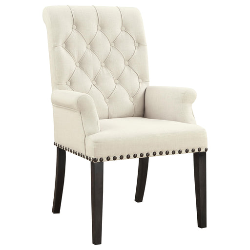 Alana Upholstered Arm Chair Beige and Smokey Black - Premium Dining Chair from Coaster Z2 Standard - Just $206! Shop now at Furniture Wholesale Plus  We are the best furniture store in Nashville, Hendersonville, Goodlettsville, Madison, Antioch, Mount Juliet, Lebanon, Gallatin, Springfield, Murfreesboro, Franklin, Brentwood