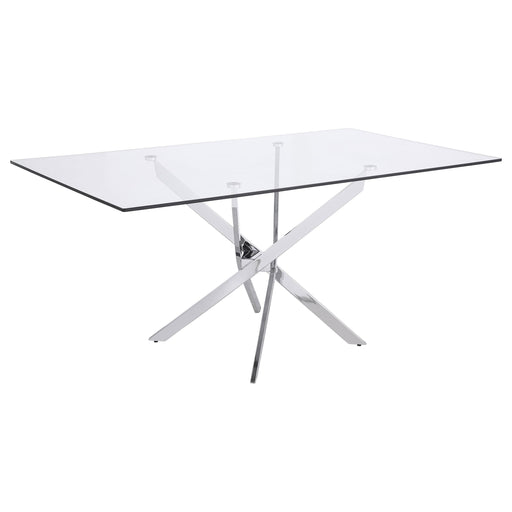 Carmelo X-shaped Dining Table Chrome and Clear - Premium Dining Table from Coaster Z2 Standard - Just $330! Shop now at Furniture Wholesale Plus  We are the best furniture store in Nashville, Hendersonville, Goodlettsville, Madison, Antioch, Mount Juliet, Lebanon, Gallatin, Springfield, Murfreesboro, Franklin, Brentwood