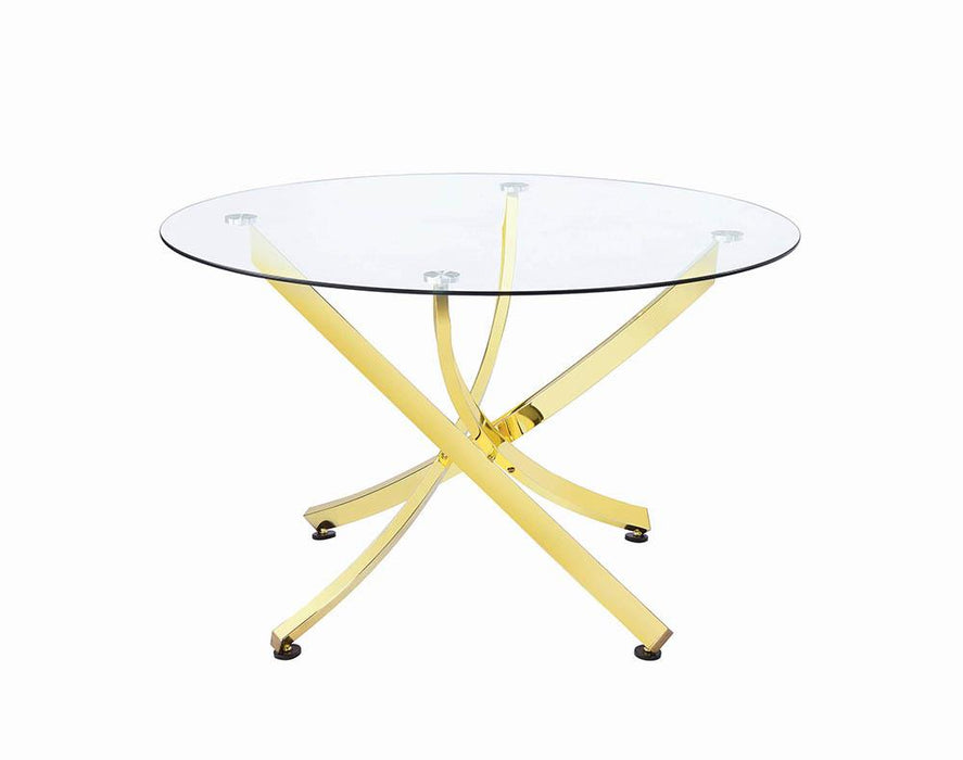 Beckham Round Dining Table Brass and Clear - Premium Dining Table from Coaster Z2 Standard - Just $254! Shop now at Furniture Wholesale Plus  We are the best furniture store in Nashville, Hendersonville, Goodlettsville, Madison, Antioch, Mount Juliet, Lebanon, Gallatin, Springfield, Murfreesboro, Franklin, Brentwood