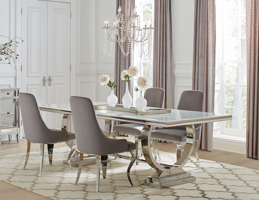 Antoine Rectangular Dining Set Chrome and Grey - Premium Dining Room Set from Coaster Z2 Standard - Just $2130! Shop now at Furniture Wholesale Plus  We are the best furniture store in Nashville, Hendersonville, Goodlettsville, Madison, Antioch, Mount Juliet, Lebanon, Gallatin, Springfield, Murfreesboro, Franklin, Brentwood