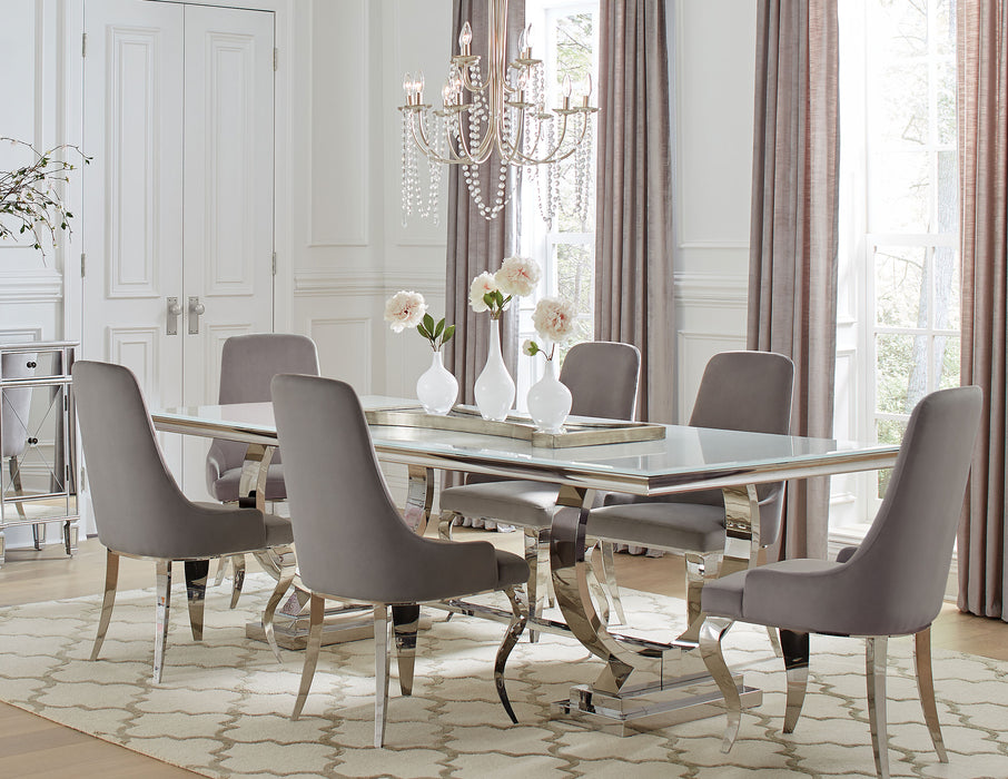 Antoine Rectangular Dining Set Chrome and Grey - Premium Dining Room Set from Coaster Z2 Standard - Just $2130! Shop now at Furniture Wholesale Plus  We are the best furniture store in Nashville, Hendersonville, Goodlettsville, Madison, Antioch, Mount Juliet, Lebanon, Gallatin, Springfield, Murfreesboro, Franklin, Brentwood