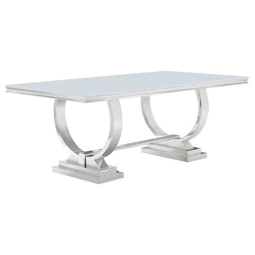 Antoine Rectangle Dining Table White and Chrome - Premium Dining Table from Coaster Z2 Standard - Just $1138! Shop now at Furniture Wholesale Plus  We are the best furniture store in Nashville, Hendersonville, Goodlettsville, Madison, Antioch, Mount Juliet, Lebanon, Gallatin, Springfield, Murfreesboro, Franklin, Brentwood