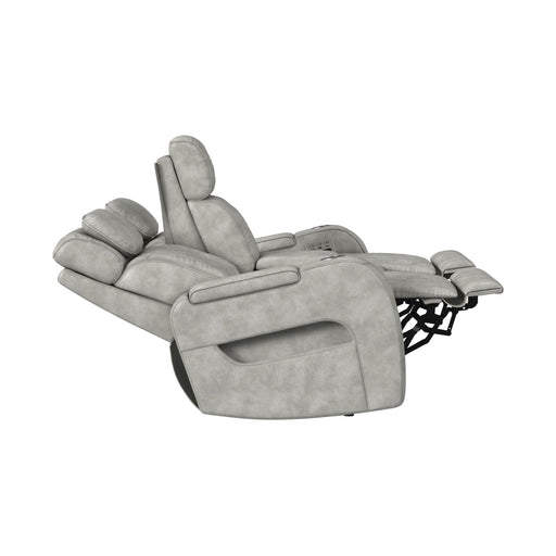 Prime Time - P3 Loveseat With Console, 7 Colors Led, Cup Holders And Wireless Charger Controller - Leather Gel Light Gray – Reclining Loveseats by Elements International at Furniture Wholesale Plus , Nashville furniture store