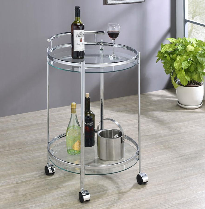 Chrissy - Round Glass Shelf Metal Bar Cart - Premium Bar Carts from CoasterEveryday - Just $179! Shop now at Furniture Wholesale Plus  We are the best furniture store in Nashville, Hendersonville, Goodlettsville, Madison, Antioch, Mount Juliet, Lebanon, Gallatin, Springfield, Murfreesboro, Franklin, Brentwood