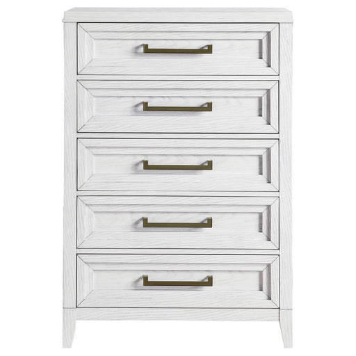 Marielle - 5-Drawer Bedroom Chest - Distressed White - Premium Accent Chests from CoasterEveryday - Just $719! Shop now at Furniture Wholesale Plus  We are the best furniture store in Nashville, Hendersonville, Goodlettsville, Madison, Antioch, Mount Juliet, Lebanon, Gallatin, Springfield, Murfreesboro, Franklin, Brentwood