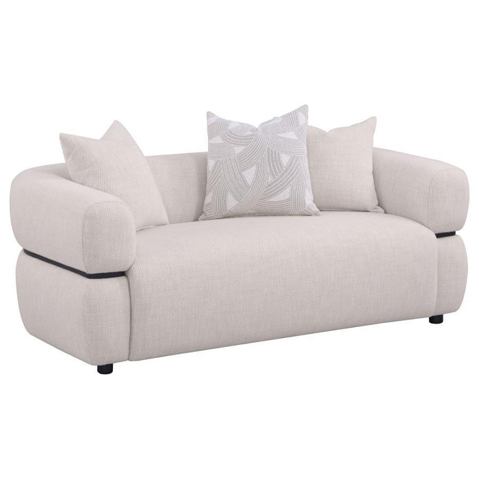 Jeanette - 73" Fabric Upholstered Round Arm Loveseat - Beige – Stationary Loveseats by Coaster Fine Furniture at Furniture Wholesale Plus , Nashville furniture store