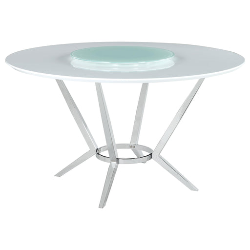 Abby Round Dining Table with Lazy Susan White and Chrome - Premium Dining Table from Coaster Z2 Standard - Just $626! Shop now at Furniture Wholesale Plus  We are the best furniture store in Nashville, Hendersonville, Goodlettsville, Madison, Antioch, Mount Juliet, Lebanon, Gallatin, Springfield, Murfreesboro, Franklin, Brentwood