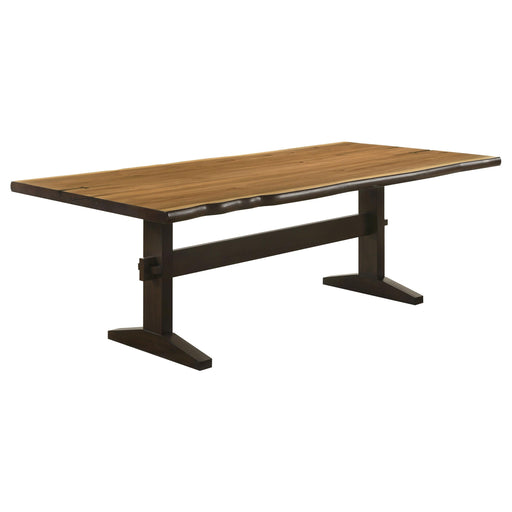 Bexley Live Edge Trestle Dining Table Natural Honey and Espresso - Premium Dining Table from Coaster Z2 Standard - Just $746! Shop now at Furniture Wholesale Plus  We are the best furniture store in Nashville, Hendersonville, Goodlettsville, Madison, Antioch, Mount Juliet, Lebanon, Gallatin, Springfield, Murfreesboro, Franklin, Brentwood