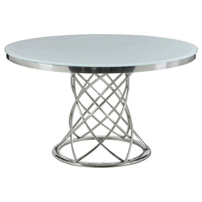 Irene Round Glass Top Dining Table White and Chrome - Premium Dining Table from Coaster Z2 Standard - Just $886! Shop now at Furniture Wholesale Plus  We are the best furniture store in Nashville, Hendersonville, Goodlettsville, Madison, Antioch, Mount Juliet, Lebanon, Gallatin, Springfield, Murfreesboro, Franklin, Brentwood