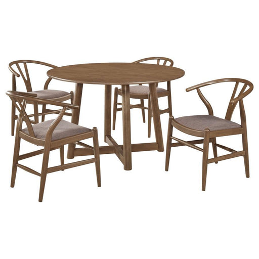Dinah - 5 Piece Round Solid Wood Dining Set - Walnut – 5 Piece Dining Room Sets by Coaster Fine Furniture at Furniture Wholesale Plus , Nashville furniture store